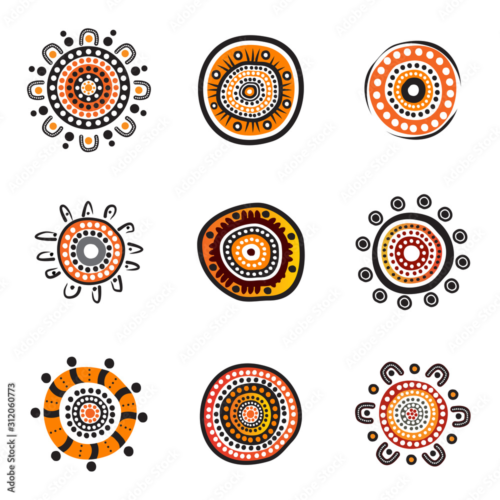 Aboriginal art dots painting icon logo design illustration template Stock Vector