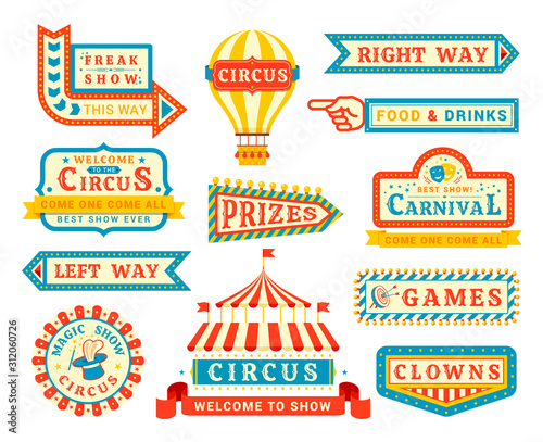 Circus show promo flat vector labels set