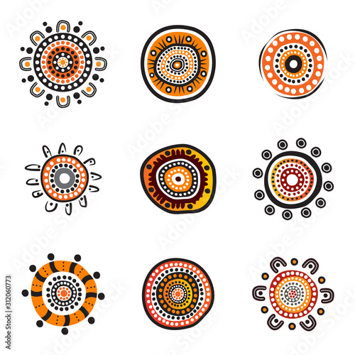 Aboriginal art dots painting icon logo design illustration template