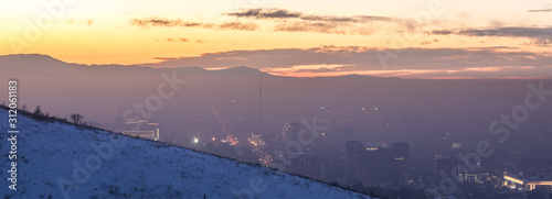 Mountain winter sunset in Almaty  Kazakhstan