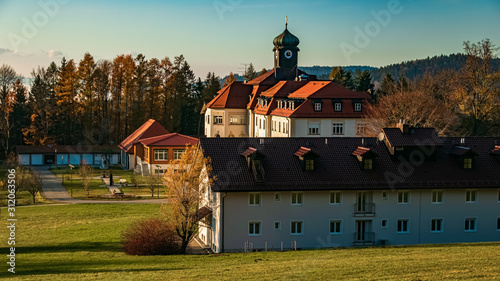 Beautiful autumn or indian summer view with a meeting house near Kostenz, Bavarian forest, Bavaria, Germany