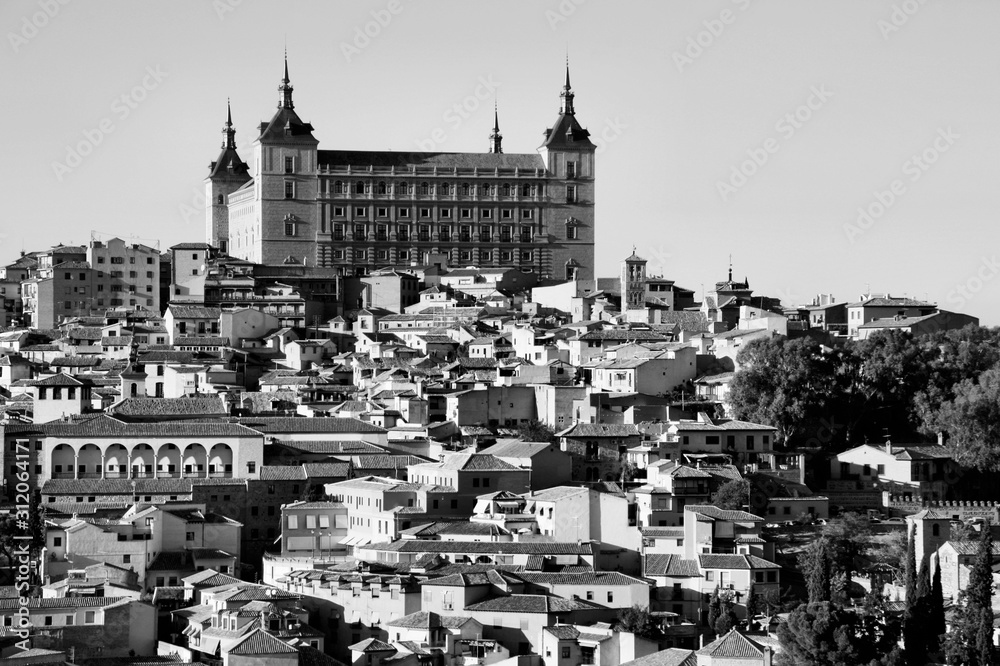 Toledo, Spain. Vintage toned black-white style.