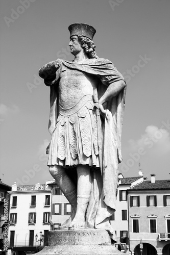 Old statue in Padua. Black and white vintage style.