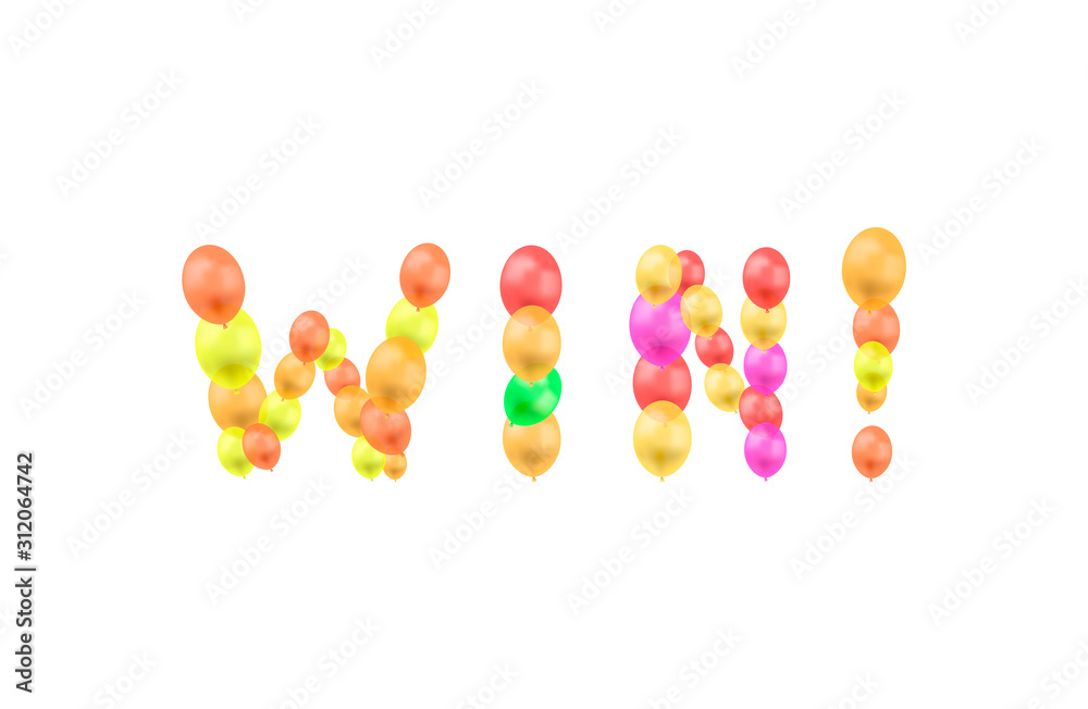 Vector Colorful Balloons are Making Word WIN, Decorative Element, Isolated.