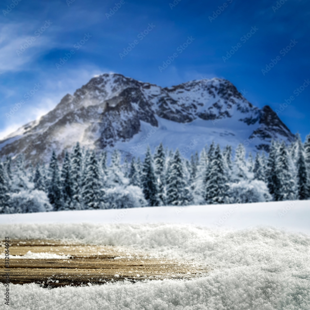 Winter background of free space and landscape of mountains. 