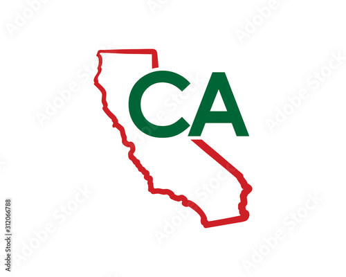 Outline California Map And abbreviations Logo Design Template 002