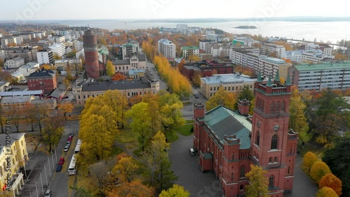 Holy Trinity Church and center of Vaasa captured with drone	