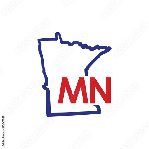 Outline Minnesota Map And abbreviations Logo Design Template 002