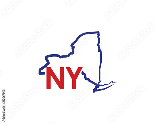 Outline New York Map And abbreviations Logo Design Template 002