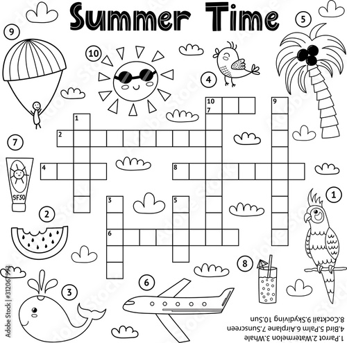 Summer time black and white crossword game