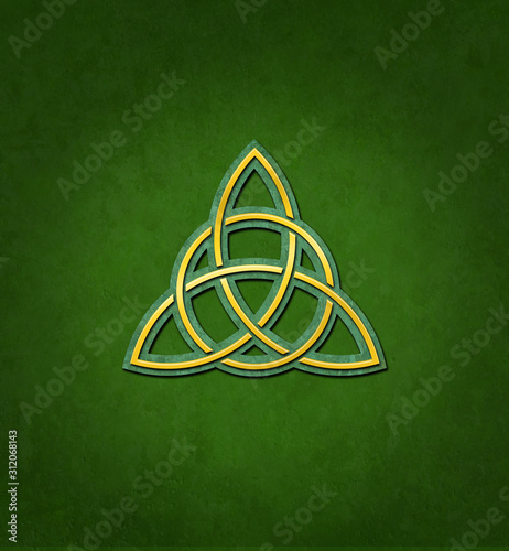 Celtic Trinity Knot or Triquetra against green background