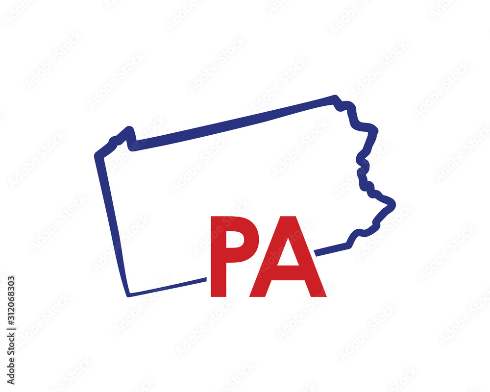 Outline Pennsylvania Map And abbreviations Logo Design Template 002