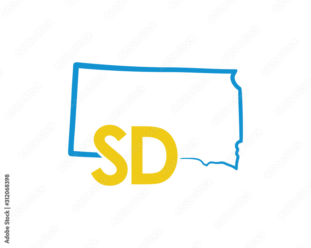 Outline South Dakota Map And abbreviations Logo Design Template 002