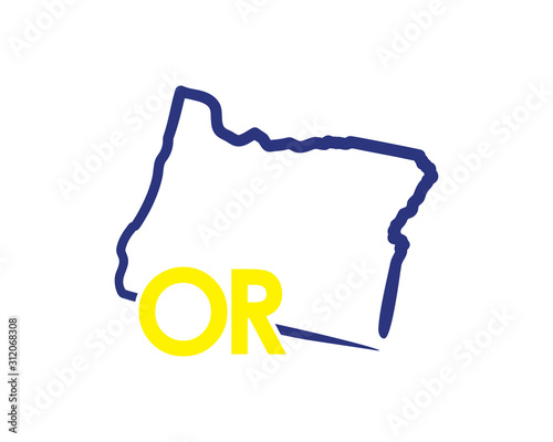 Outline Oregon Map And abbreviations Logo Design Template 002
