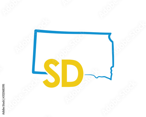 Outline South Dakota Map And abbreviations Logo Design Template 002