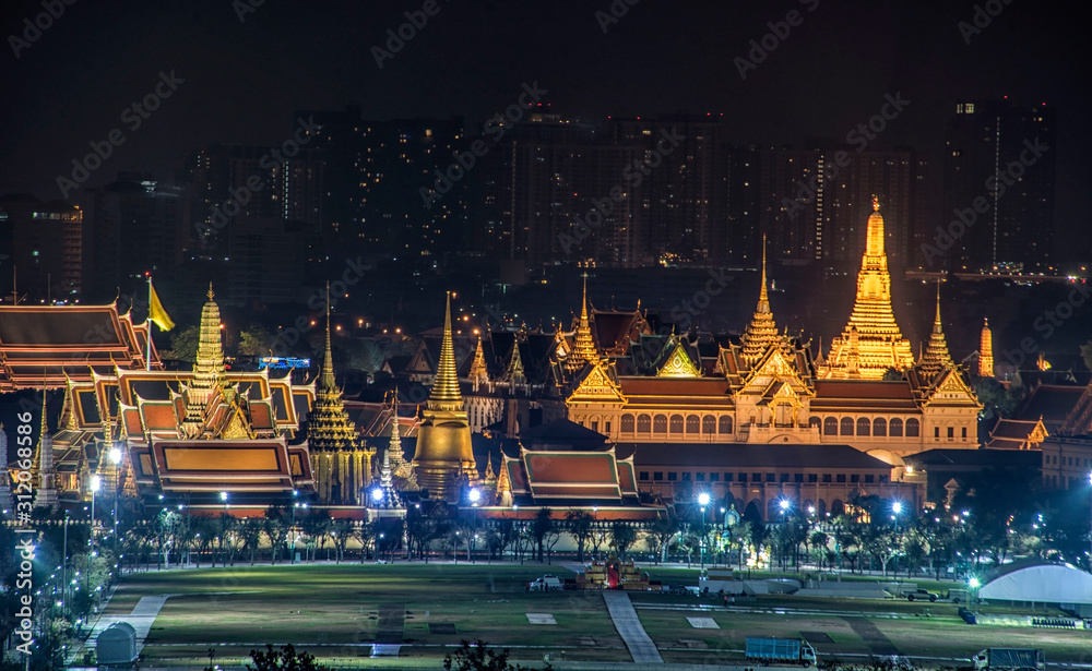 Grand palace and Wat phra keaw at Bangkok, Thailand. Beautiful Landmark of Asia. Temple of the Emerald Buddha. landscape of the capital city. view of thailand