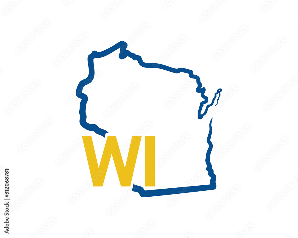 Outline Wisconsin Map And abbreviations Logo Design Template 002 Stock