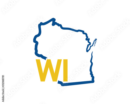 Outline Wisconsin Map And abbreviations Logo Design Template 002