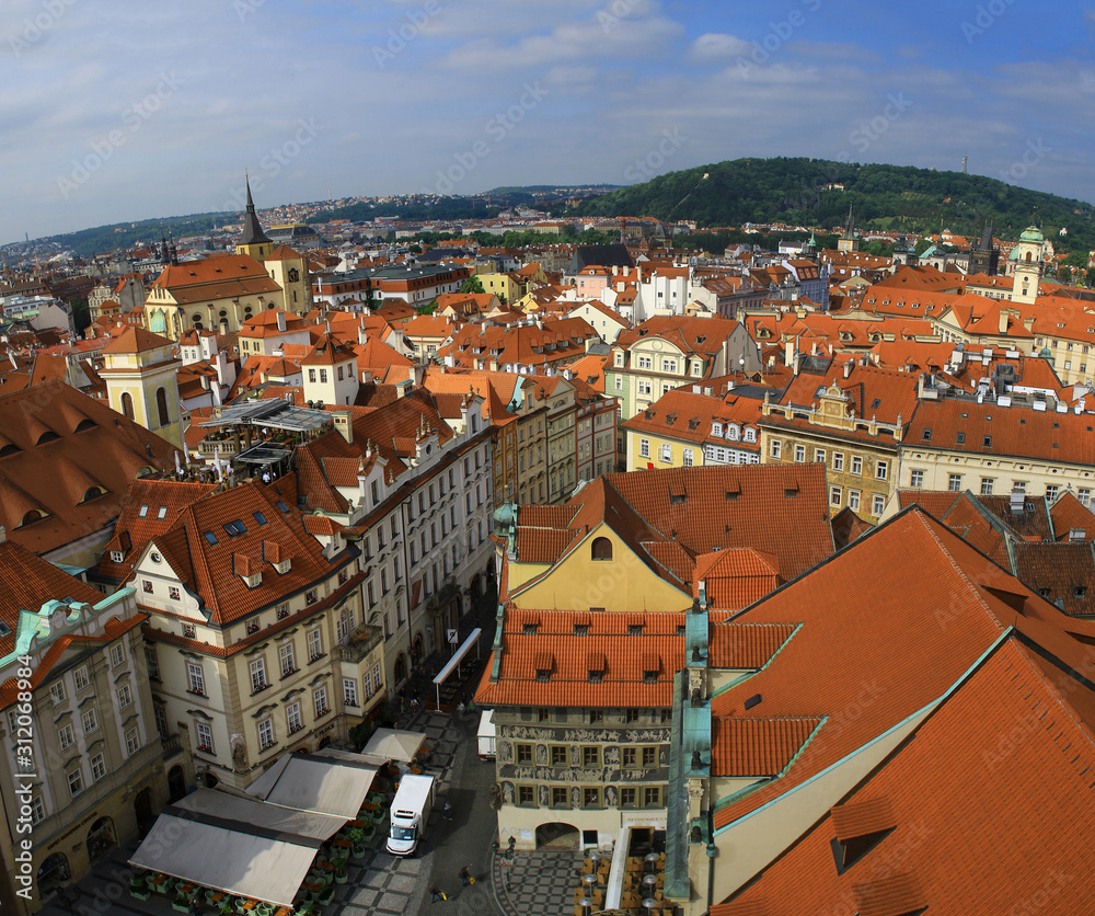 top view of the historical part of old Prague