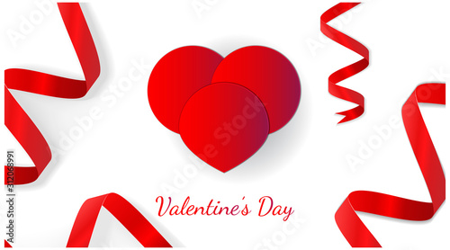Romantic Valentine theme theme background with love symbols. horizontal background in red and white. Valentine's Day event background.