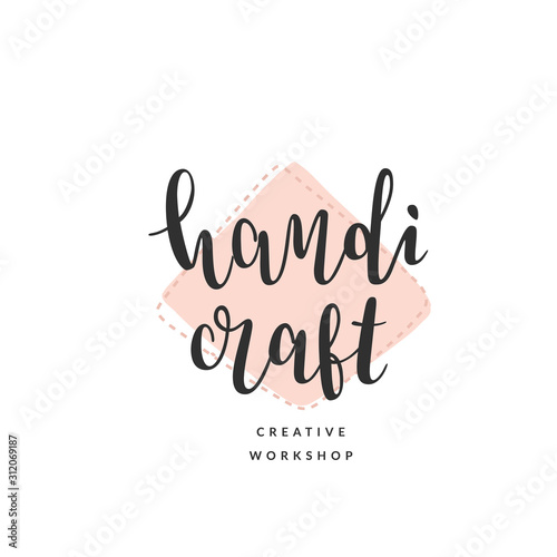 Craft logo template for creative master class or workshop. Elegant calligraphy, modern and simple lettering logotype with abstract backdrop. good for crafty studio or blog