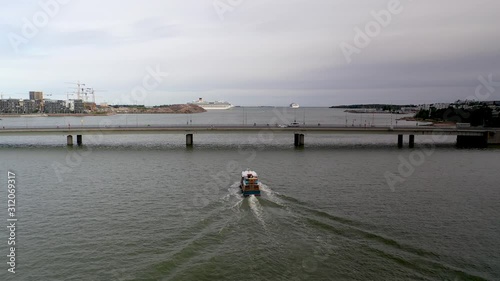 Motor boat moving at Lauttasaarrensalmi Finland