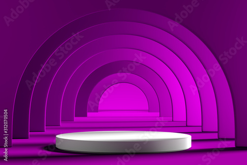 Modern Showcase With Empty Space on Abstract Violet Background. Scene For Performance or Product Ad. 3d rendering. photo