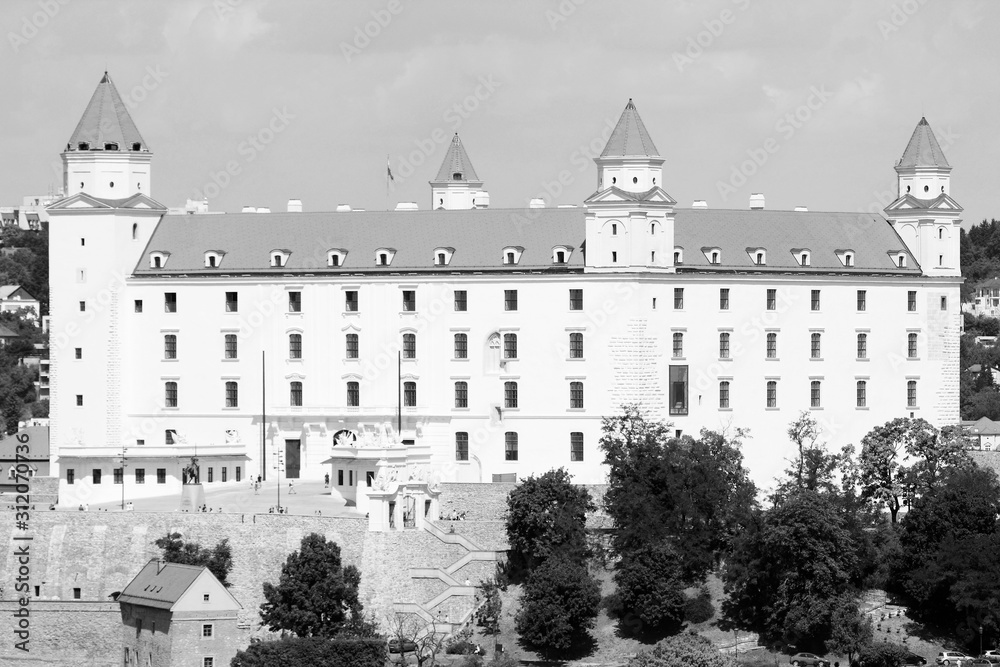 Naklejka premium Bratislava Castle. Black and white style.