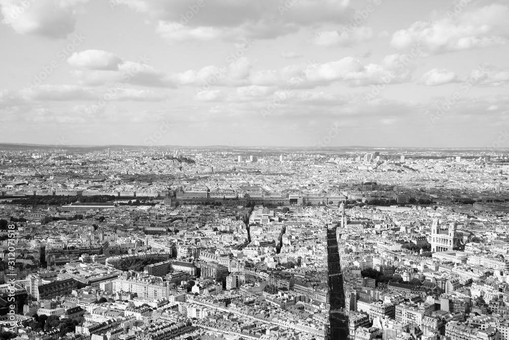 Paris city. Black and white vintage filtered image.