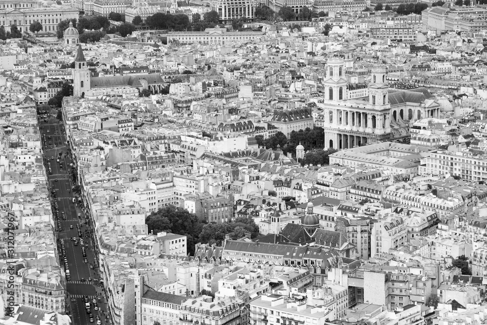 Paris city. Black and white vintage toned image.