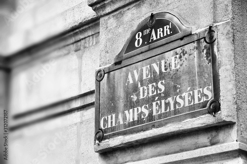 Paris - Champs Elysees. Black and white retro style. © Tupungato