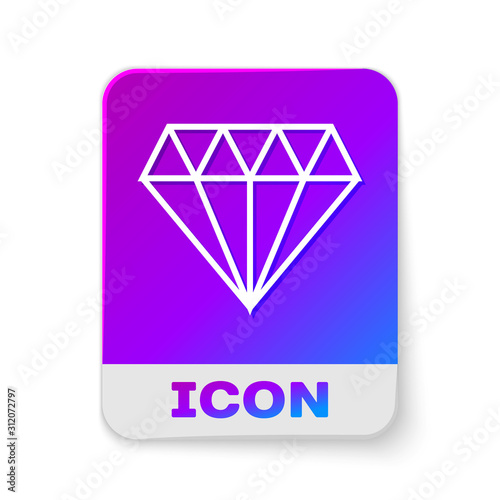 White line Diamond icon isolated on white background. Jewelry symbol. Gem stone. Rectangle color button. Vector Illustration