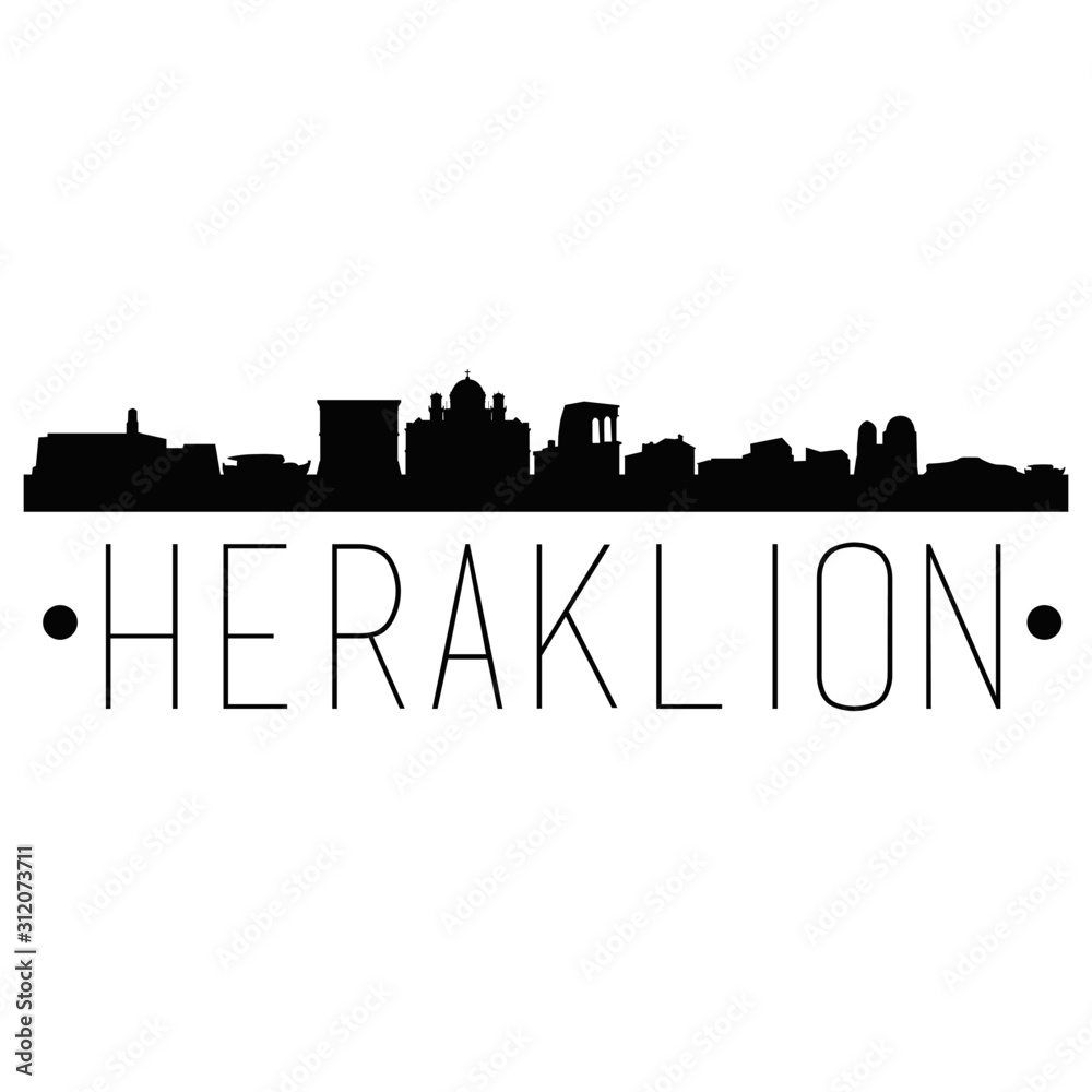 Heraklion Greece. City Skyline. Silhouette City. Design Vector. Famous Monuments.