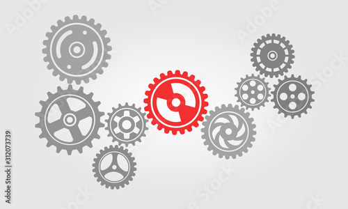Simple icon from a series of working gear machines. Illustration of gear unit that works in harmony for a work process.