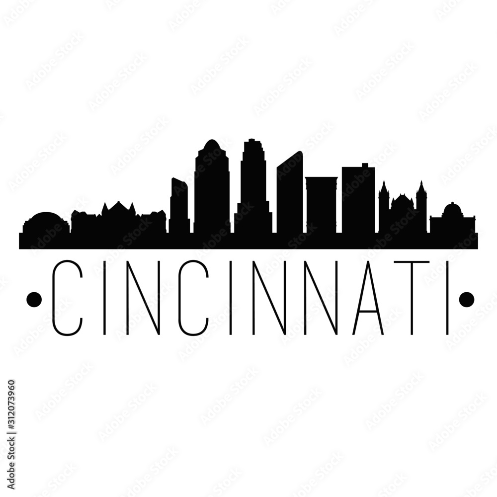 Cincinnati Ohio. City Skyline. Silhouette City. Design Vector. Famous Monuments.