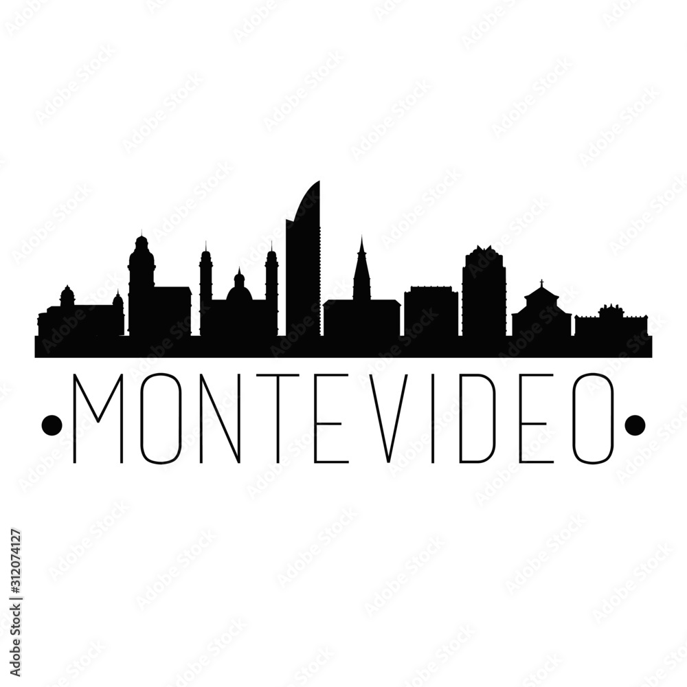 Montevideo Uruguay. City Skyline. Silhouette City. Design Vector. Famous Monuments.