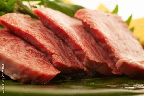 slices of kobe beef japan on a dish 