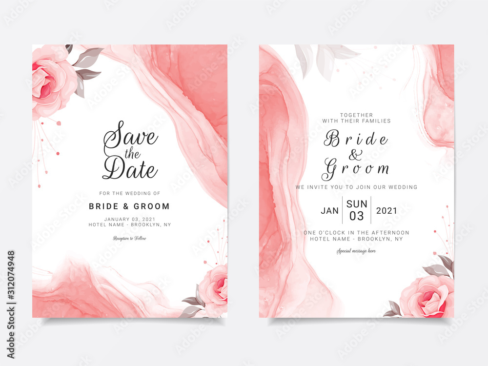 Bộ thiết kế thẻ mời đám cưới hiện đại với hoa và màu đào: Bộ thiết kế thẻ mời của chúng tôi sẽ giúp bạn tạo ra một thông điệp đầy đủ về đám cưới của bạn. Với thiết kế hiện đại, hoa và màu đào sẽ là điểm nhấn để giúp bộ thiết kế của bạn trở nên độc đáo và đẹp mắt.