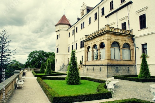 Konopiste castle in Czechia. Retro filtered colors tone.