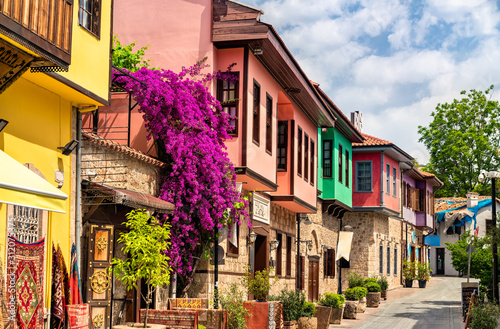Traditional houses in the old town of Antalya, Turkey photo