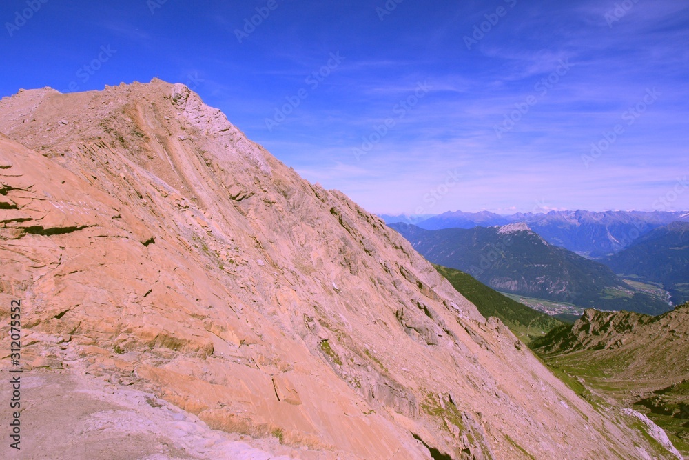 Alpine landscape in Austria. Retro filtered colors tone.