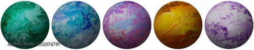 Set of Five Colorful Marbled Spheres Illustration