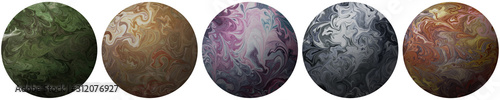 Muted Earth Tone Marbled Spheres Illustration Set of Five