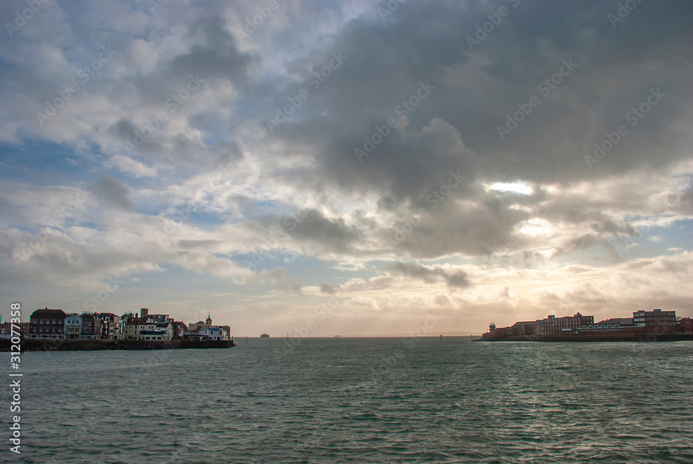Panoramic view of Portsmouth Harbour in Hampshire, UK