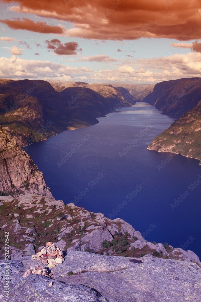 Norway fjord - Lysefjord. Filtered color tone.