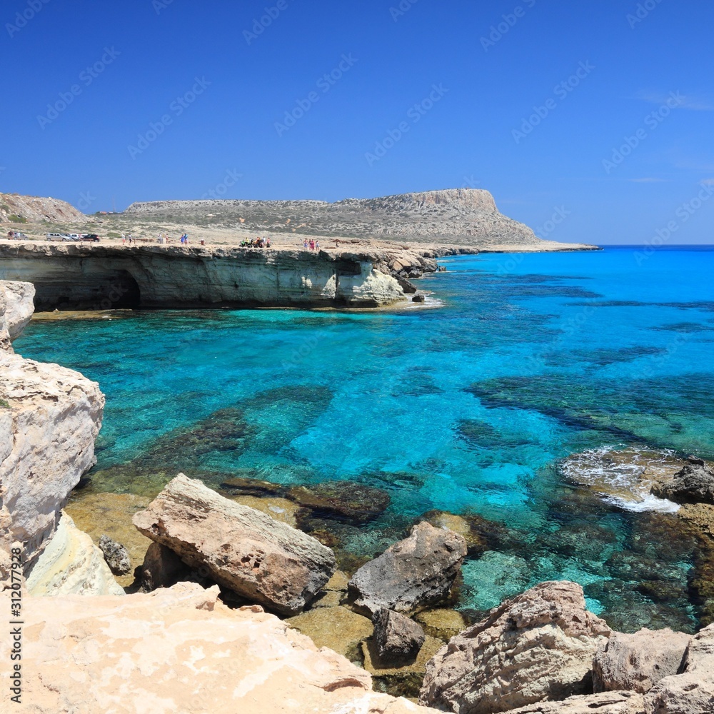 Cyprus Sea Caves. Mediterranean landscape.