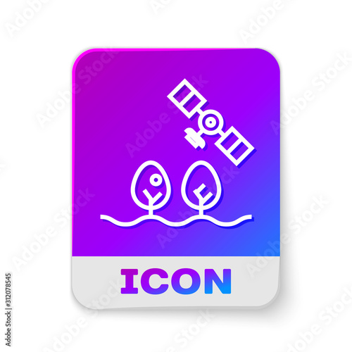 White line Smart farm with drone control and tree icon isolated on white background. Innovation technology for agricultural company. Rectangle color button. Vector Illustration