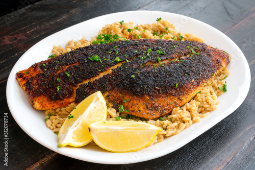 Cajun-style Blackened Red Snapper on Dirty Rice photo