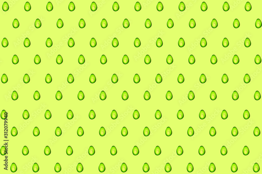 Avocado pattern on a green background. Vector illustration.