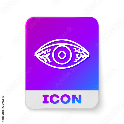 White line Reddish eye due to viral, bacterial or allergic conjunctivitis icon isolated on white background. Rectangle color button. Vector Illustration